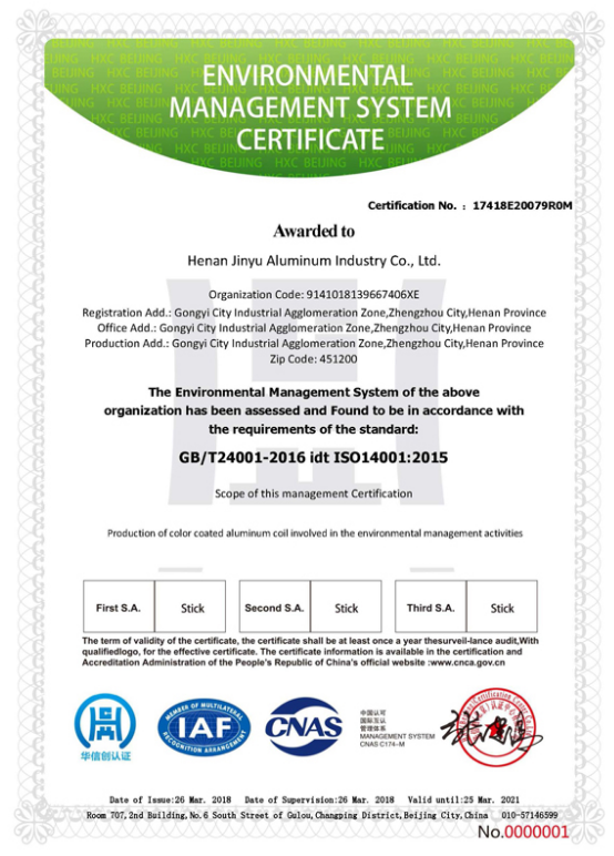 ENVIRONMENTAL MANAGEMENT SYSTEM CERTIFICATE