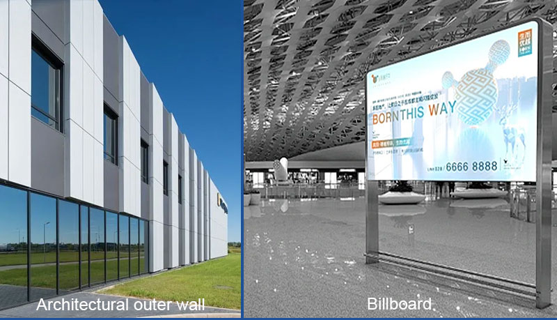 Color-coated anodized aluminum is used in outdoor advertising and building curtain walls