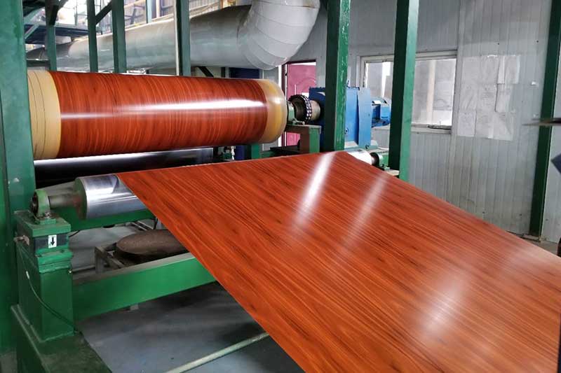 wood gran aluminum trim coil in production